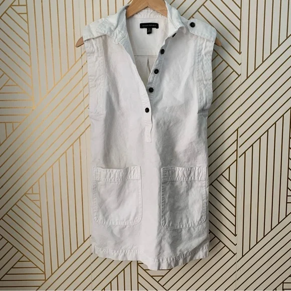 Banana Republic Utility cotton linen blend Mini White Denim button up Dress XXS - Picture 2 of 11